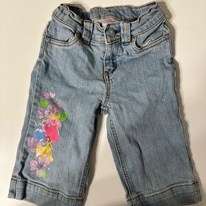 Vtg Disney Kids Blue Jeans Capri Style Pants with Floral Princess Design Size 4